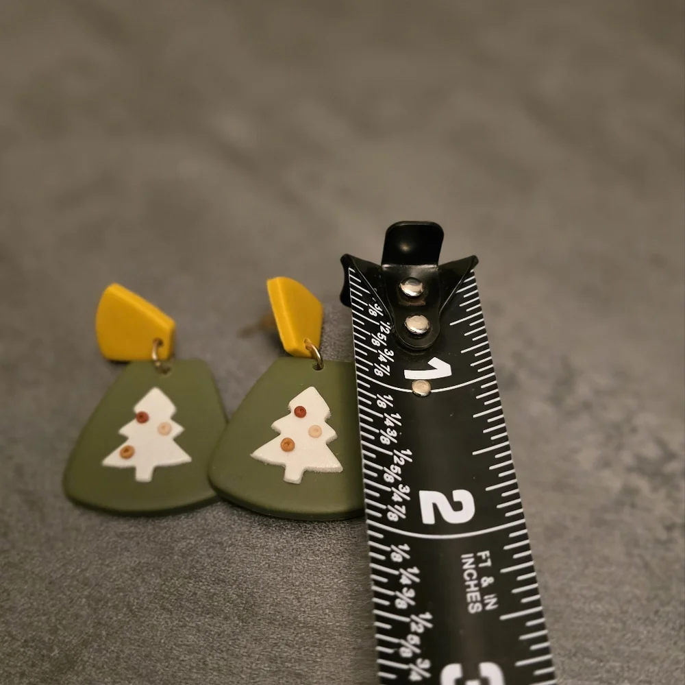Festive Green and Yellow Tree Earrings